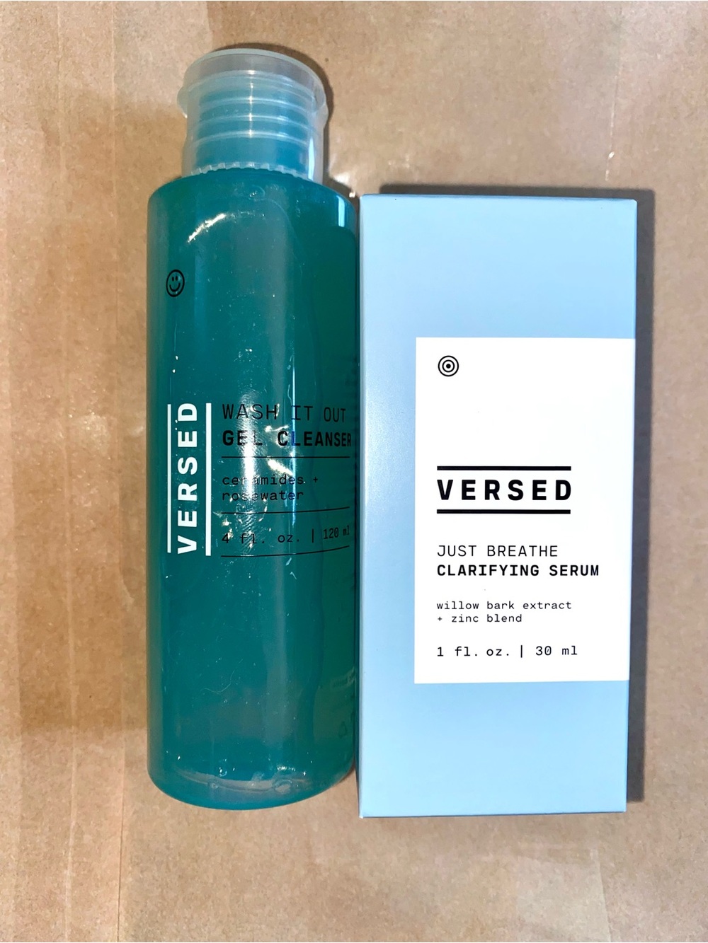 Versed Wash It Out Gel Cleaner w/ Ceramides & Rosewater 4oz & Face Serum 1 Fl oz